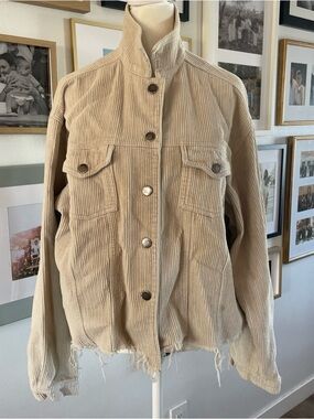 POL Women’s Corduroy Jacket Size L Frayed Hem Button Front Pockets Boho Chic